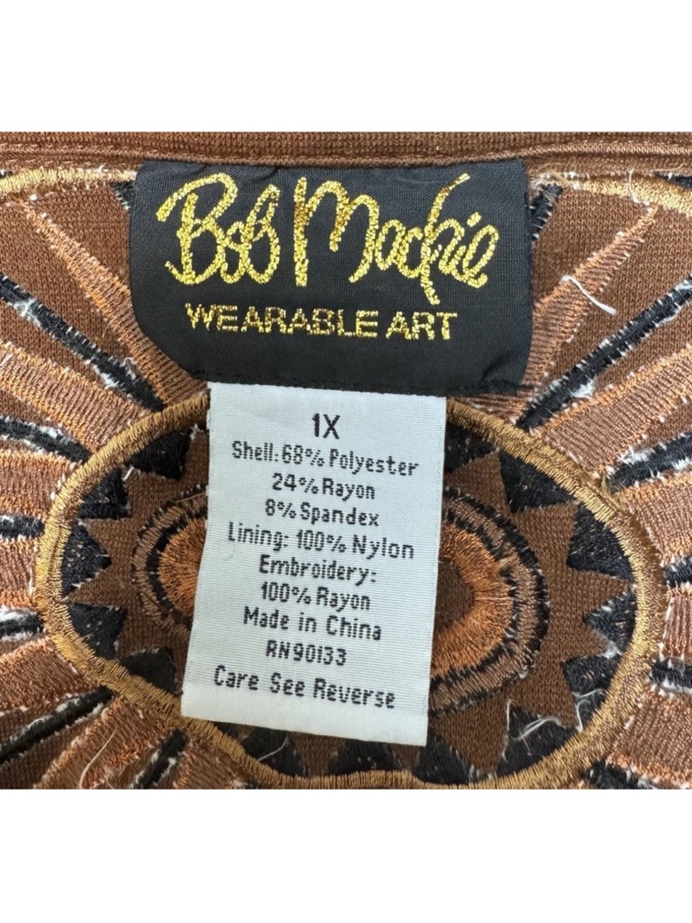 Bob Mackie Jacket 1X Brown Southwest Sunburst Embroidered Zip Front Western Art - Picture 9 of 10